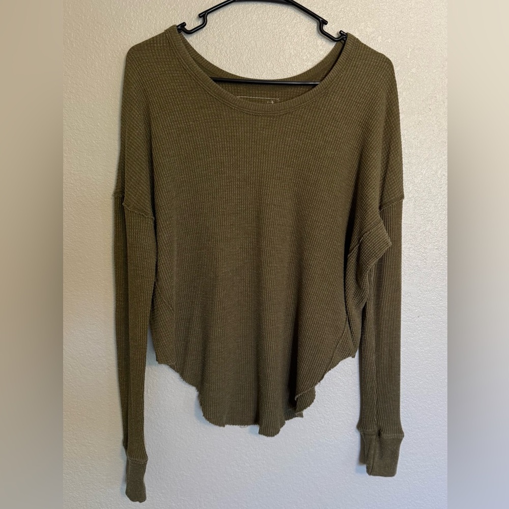 Free People We the Free thermal waffle olive green long sleeve